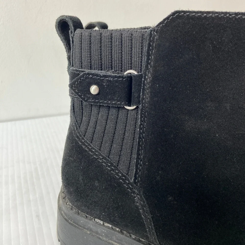 TOMS Astrid Lug Boot Water Repellent Black Suede Leather Womens 6.5